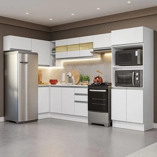Armário de Cozinha Completa de Canto 100% MDF 447cm Smart Madesa 01 em Oferta na Shopee