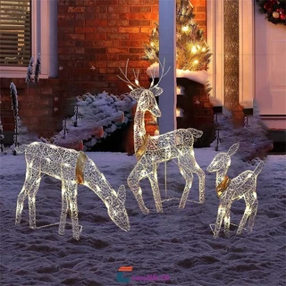 Decoração De Jardim De Natal Com Alce E Veado De Ferro, Luz LED Brilhante, Rena, Enfeite De Jardim Externo Para