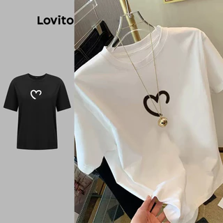 Lovito Camiseta feminina casual com padrão em formato de coração LNL71198