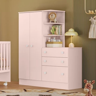 Guarda-Roupa Infantil com Cômoda Doce Sonho 2 Portas 3 Gavetas Rosa - Qmovi