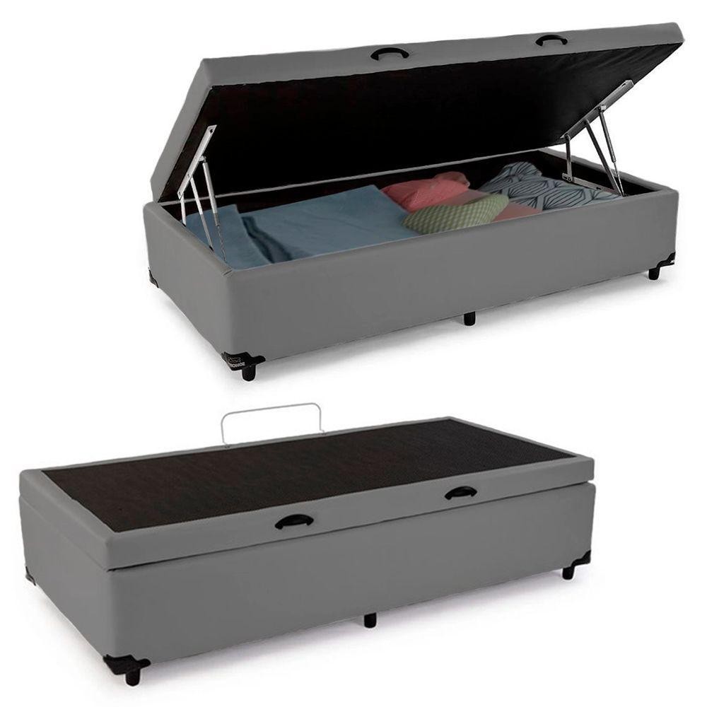 Cama Box Baú Solteiro Sintético Serene Cinza 88x188x44 Alta Qualidade