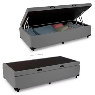 Cama Box Baú Solteiro Sintético Serene Cinza 88x188x44 Alta Qualidade