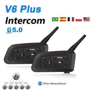 V6 Plus Capacete Da Motocicleta Interfone Fone De Ouvido Bluetooth 6 Pilotos 1500M Distância Comunicador IP65 À Prova Di