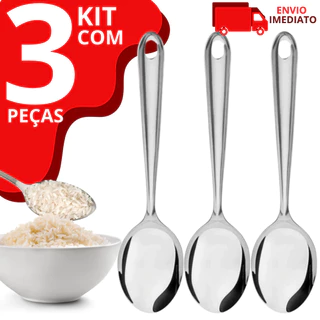 Kit 3 Colher Para Servir Arroz Grande Aço Inox 25CM Para Cozinha e Restaurantes