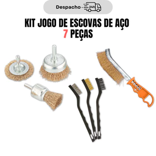 KIT JOGO DE ESCOVA LATONADA EM AÇO CARBONO
