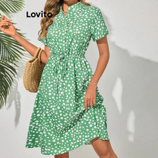 Lovito Vestido Boho de bolinhas com renda para mulheres LBL16575