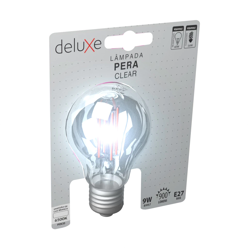 Lampada Led Pera Filamento Clear 9w 6500k Branco Frio E27 110v/220v Cod: 352031374 Deluxe By Avant