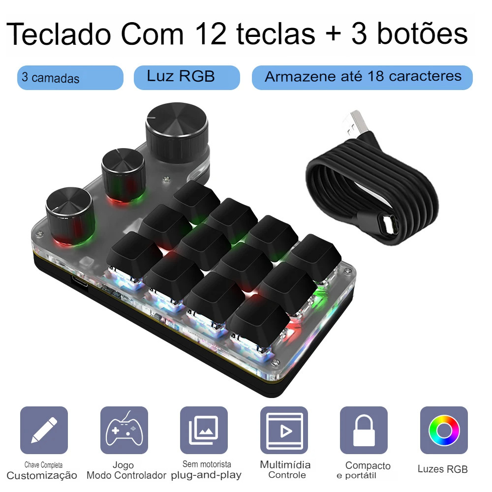 Mini Teclado Personalização Macro, RGB, Chave de Senha e Hotswap Mecânico, Branco