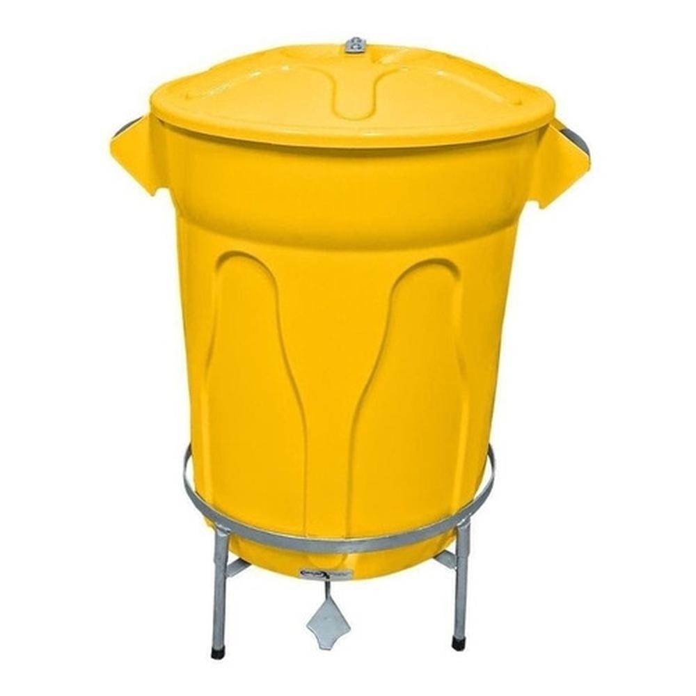 Lixeira Redonda 100l Amarela + Pedal De Aço Desmontável Jsn