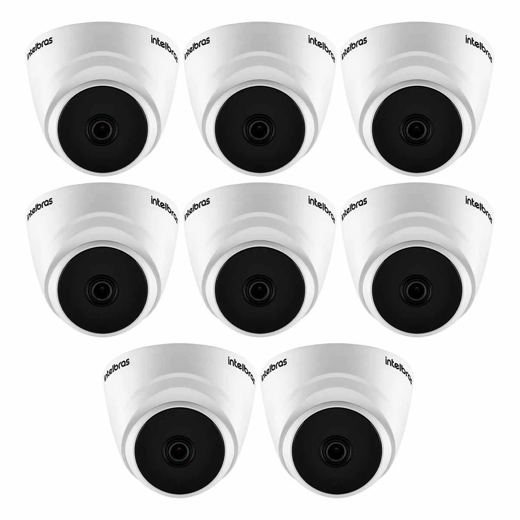 Kit 8 Câmeras Intelbras VHL 1120 Dome HDCVI Lite, HD 720p, Lente 3.6mm, Visão Noturna 20m