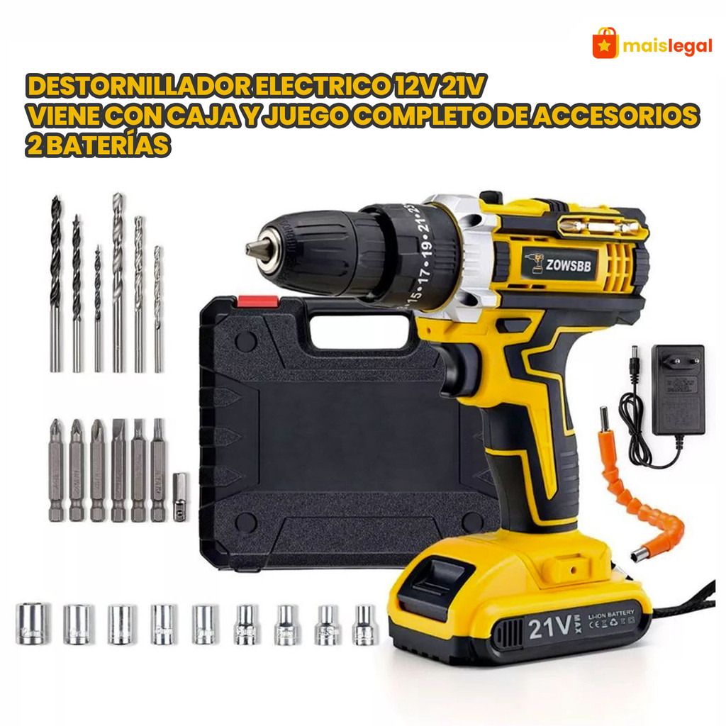 Furadeira Parafusadeira 12V/21V com 2 Baterias e Kit Completo