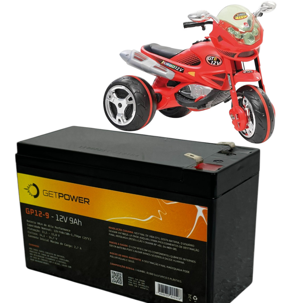 BATERIA 12V 9AMP PARA SUPER MOTO ELÉTRICA INFANTIL REF. 2551 BANDEIRANTE