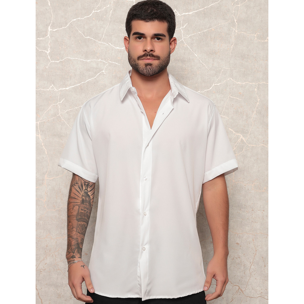 Camisa Botão Manga Curta Masculina Slim Cores Social Verão Camisa