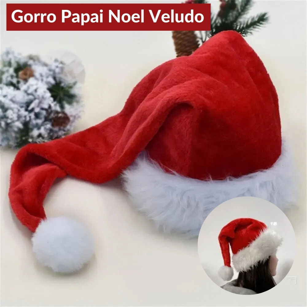Gorro Touca natal Papai Noel 40 cm Veludo Vermelho