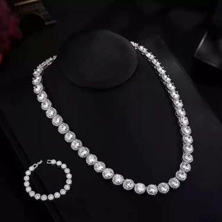 Conjunto de joias super flash, elegante e luxuoso, cubano de alta qualidade, redondo, com colar e pulseira de diamantes