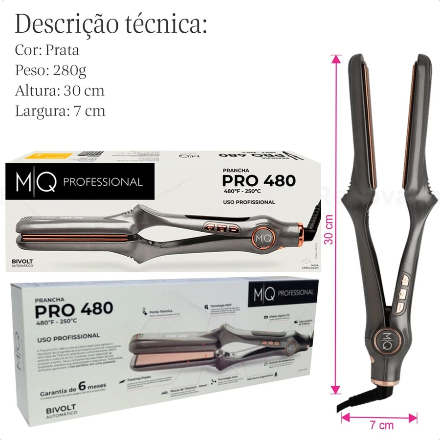 Prancha Cabelo Profissional Mq Pro480º F Chapinha Titanium bivolt