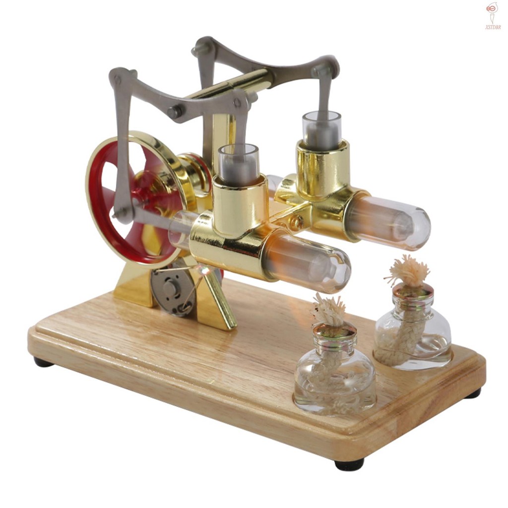 Kit De Motor Stirling Modelo De Ar Quente Gerador Duplo Físico Com Luz LED Design De Volante Experimento Científico Base