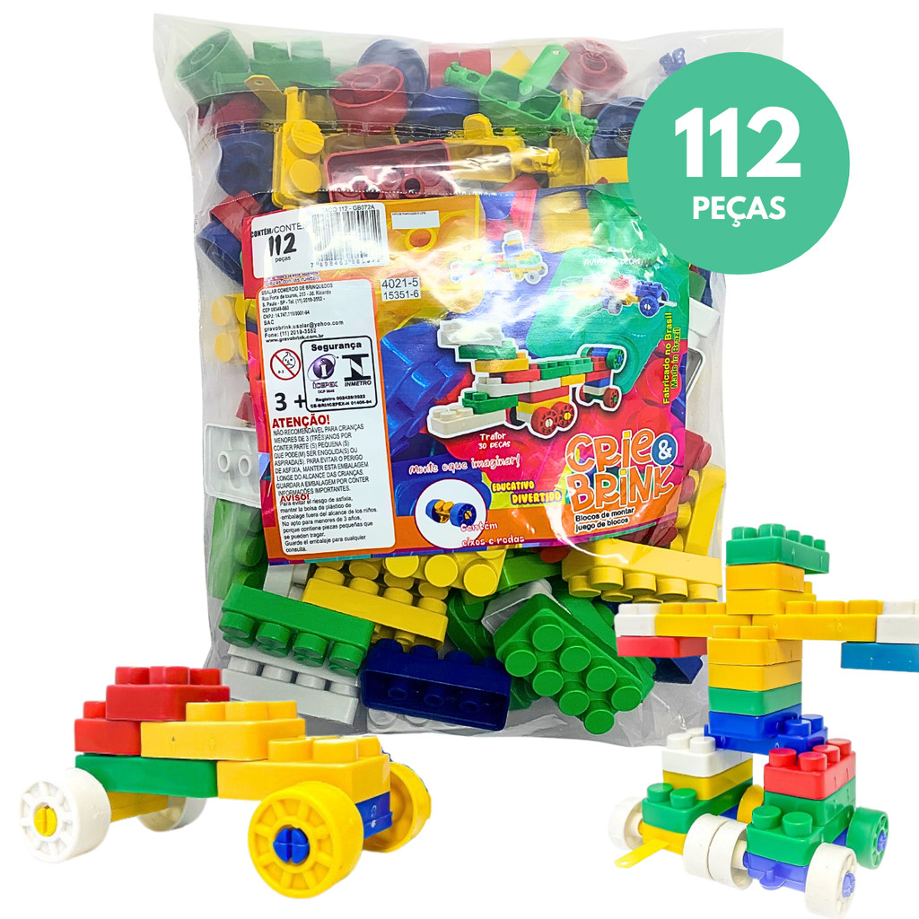 Blocos de Montar 112 peças Educativo Didático Presente Criança Infantil ...