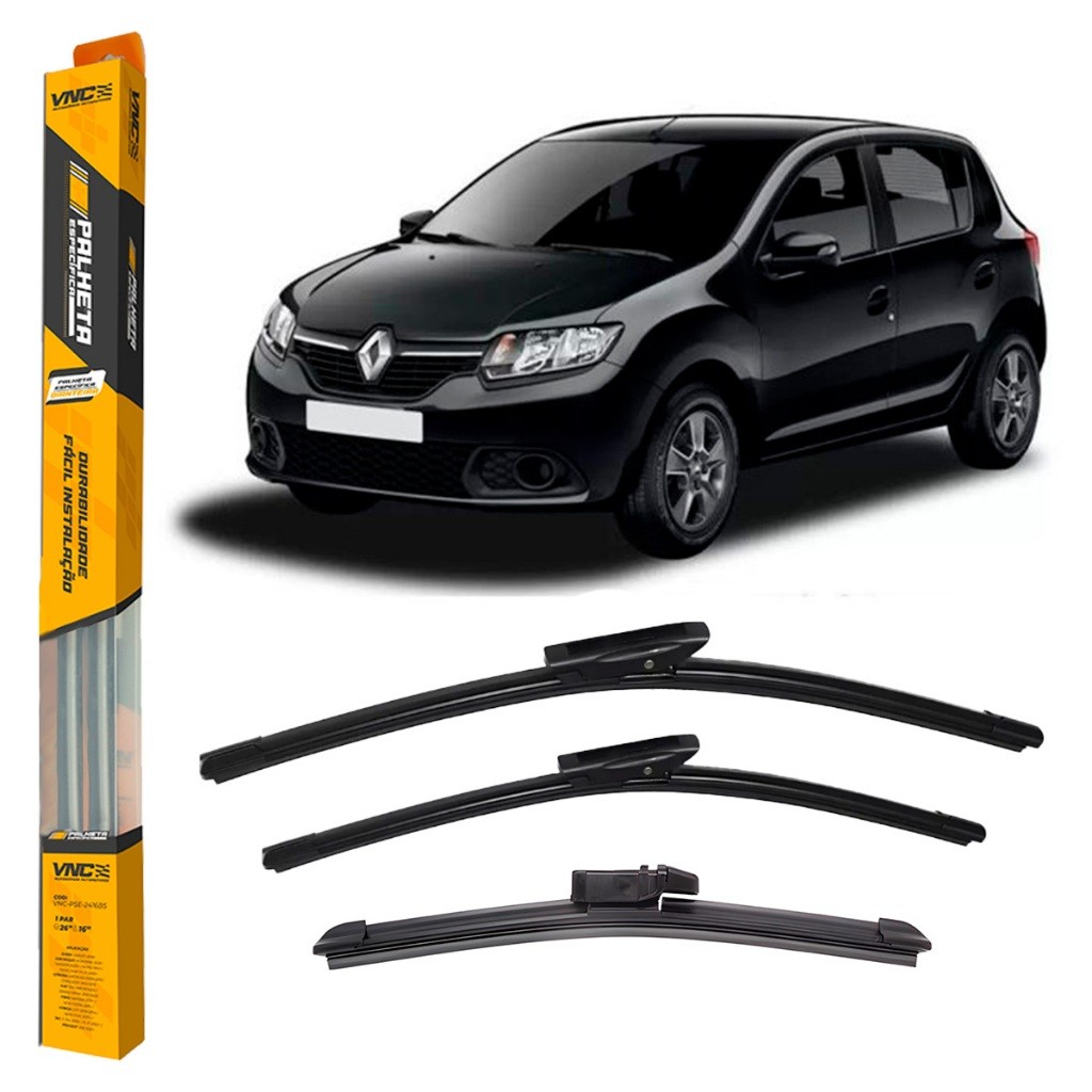 Kit 3 Palhetas Limpador De Parabrisa Dianteiro + traseiro Para Renault Sandero 2015 2016 2017 2018 2019 2020 2021 2022