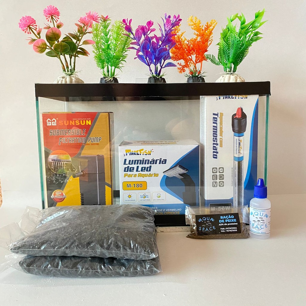 Aquário 20 litros + bomba HJ111B + luminaria M180 Termostato+ 5 plantas ...