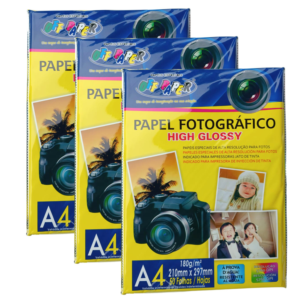KIT PAPEL FOTOGRÁFICO 180g GLOSSY 04 OFF PAPER - 150 FOLHAS | Shopee Brasil