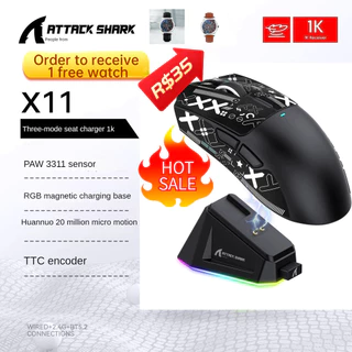 Spot Second Attack Shark X11 2.4G Leve PAW3311 22000dpi 400IPS BT5.0 Jogo Sem Fio Bluetooth 50G Três Modos Mouse com Bas