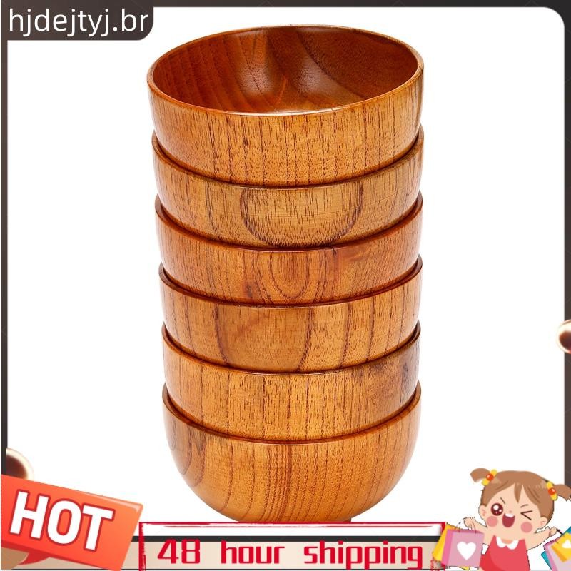 6 Pçs Tigelas De Madeira Servindo Talheres Para Arroz , Sopa , Mergulho , Café , Chá , Decoração Tigela De Salada Conjun
