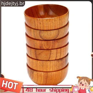 6 Pçs Tigelas De Madeira Servindo Talheres Para Arroz , Sopa , Mergulho , Café , Chá , Decoração Tigela De Salada Conjun