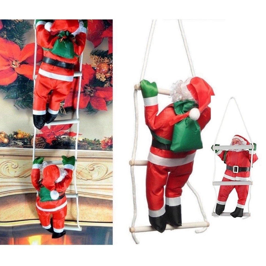 Decoração Natalina Papai Noel Subindo Escalando Escadas/para Pendurar De 2 Papai Noel