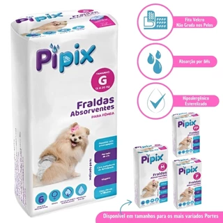 Fralda Higiênica Descartável Para Cães Pet Pipix Fêmea 6 Un.
