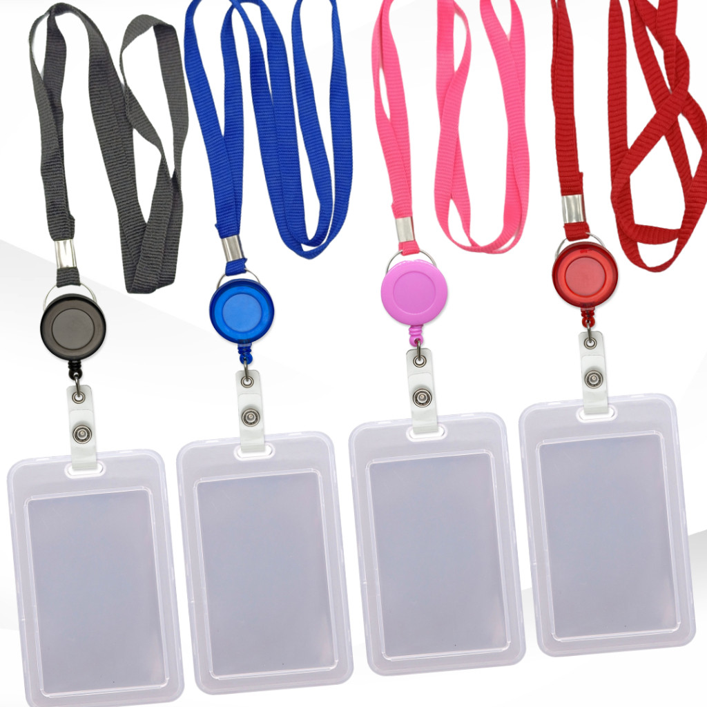 Cordão com Porta Crachá Vertical Duplo e Roller Retrátil