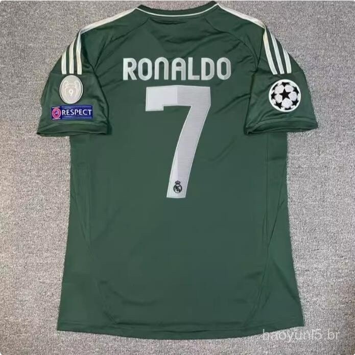 Real Madrid 1213 Segundo Convidado Verde Clássico Retro Futebol Uniforme 4 Team C Luo Kaka Manga Curta