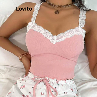 Lovito Conjunto de pijama feminino casual Ditsy floral com gravata na frente e flores LNL72527