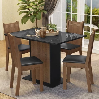 Conjunto Sala de Jantar Mesa Tampo de Vidro 4 Cadeiras Preto/Rustic Camélia Madesa em Oferta na Shopee