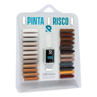 Kit Giz 24 cores Reparo Móveis Madeira Mdf Mdp Verniz Brilho Retoque Tira Riscos Piso Laminado Porta