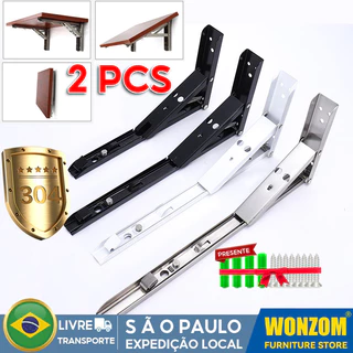[2 Pcs] Suporte Mão Francesa Retrátil PAR Dobrável Reforçada Tampo Mesa - Varios TAMANHOS Preto E Branco