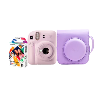 Kit Câmera Instantânea Fujifilm Instax Mini 12 Lilás Pack 10 Filmes Spray Art Bolsa Lilás