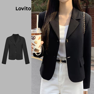 Lovito Blazer Casual Com Estrutura Lisa E Linha De Metal Para Mulheres LAD106019 em Promoção na Shopee Lovito Blazer Casual Com Estrutura Lisa E Linha De Metal Para Mulheres LAD106019