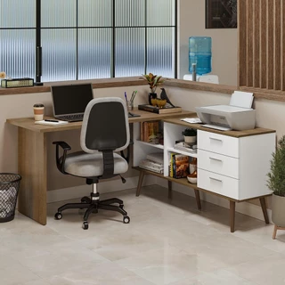 Mesa de Escritório em L 3 Gavetas Lisboa Madesa em Oferta na Shopee