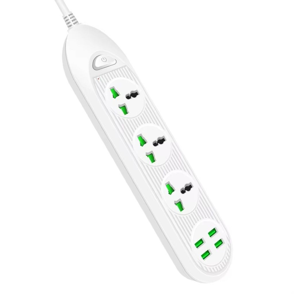 Extensão com 3 Saídas Universais e 4 Entradas USB - Potência de 2500W e Economia de Energia