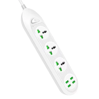 Extensão com 3 Saídas Universais e 4 Entradas USB - Potência de 2500W e Economia de Energia
