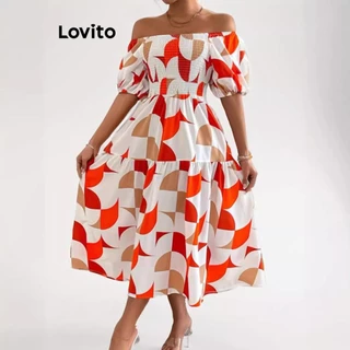 Lovito Vestido elegante geométrico com bata para mulheres LNL75542