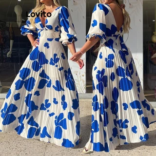 Lovito Vestido Boho Floral Plissado para Mulheres LNL73074