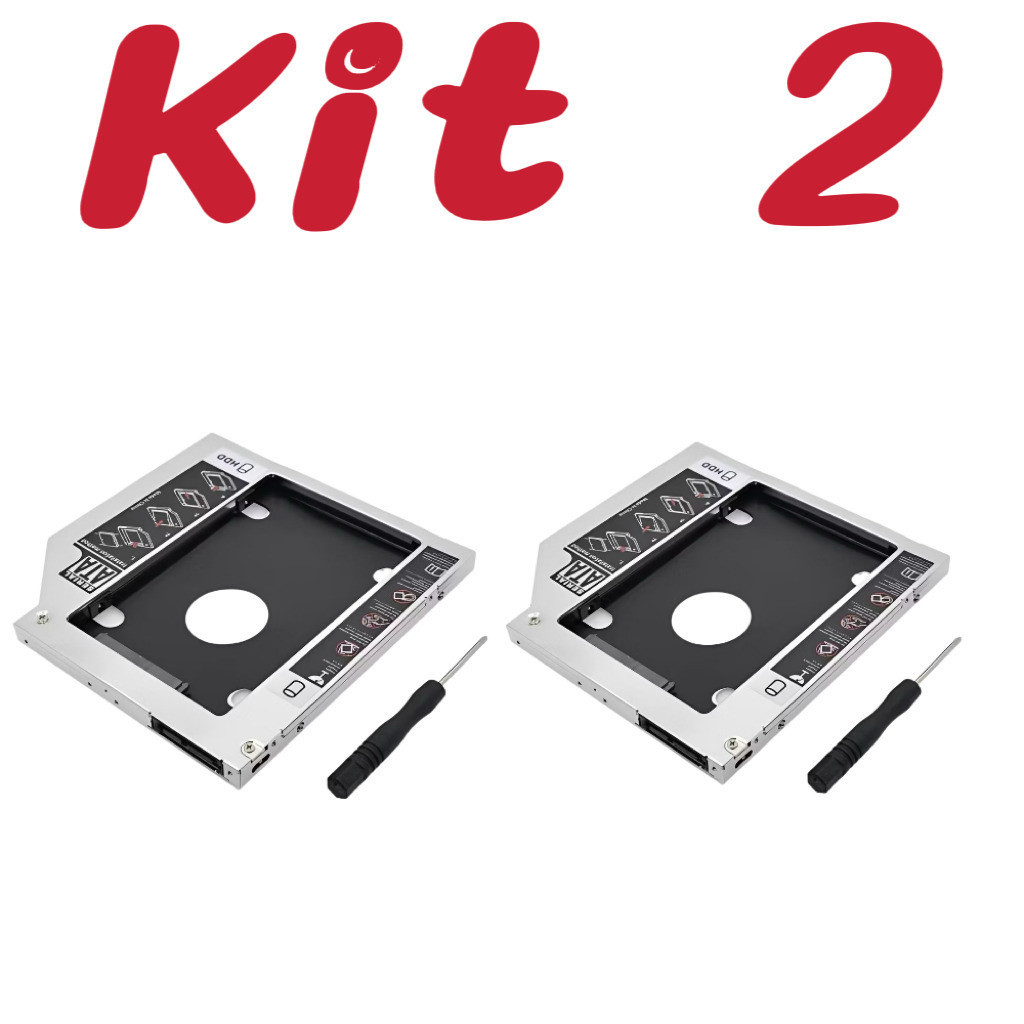 Kit 2 Adaptador Case Caddy 9.5mm,12.7mm Hd Ssd Sata 2.5 Gaveta Notebook