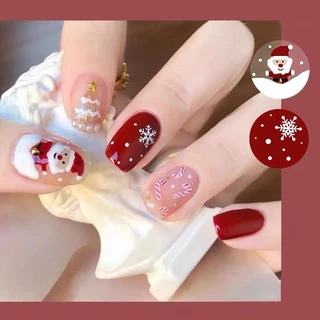 Unha postiça realista.Natal/Presentes de Ano.Papai Noel adorável e flocos de neve/amendoadas/kit unha
