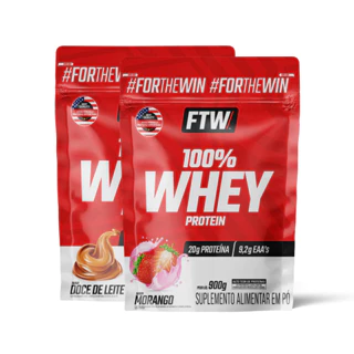 Kit 100% Whey 900gr Refil Doce de Leite e Morango FTW
