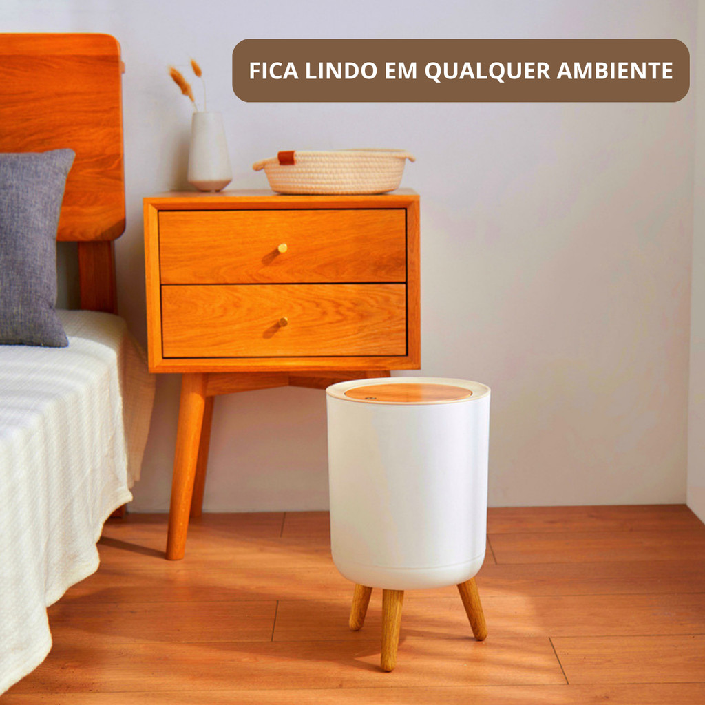 Imagem do produto Lixeira Retrô Tampa Banheiro Escritório Cozinha Pés Madeira 3