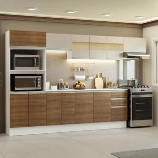 Armário de Cozinha Completa 100% MDF 310 cm Smart 02 em Oferta na Shopee