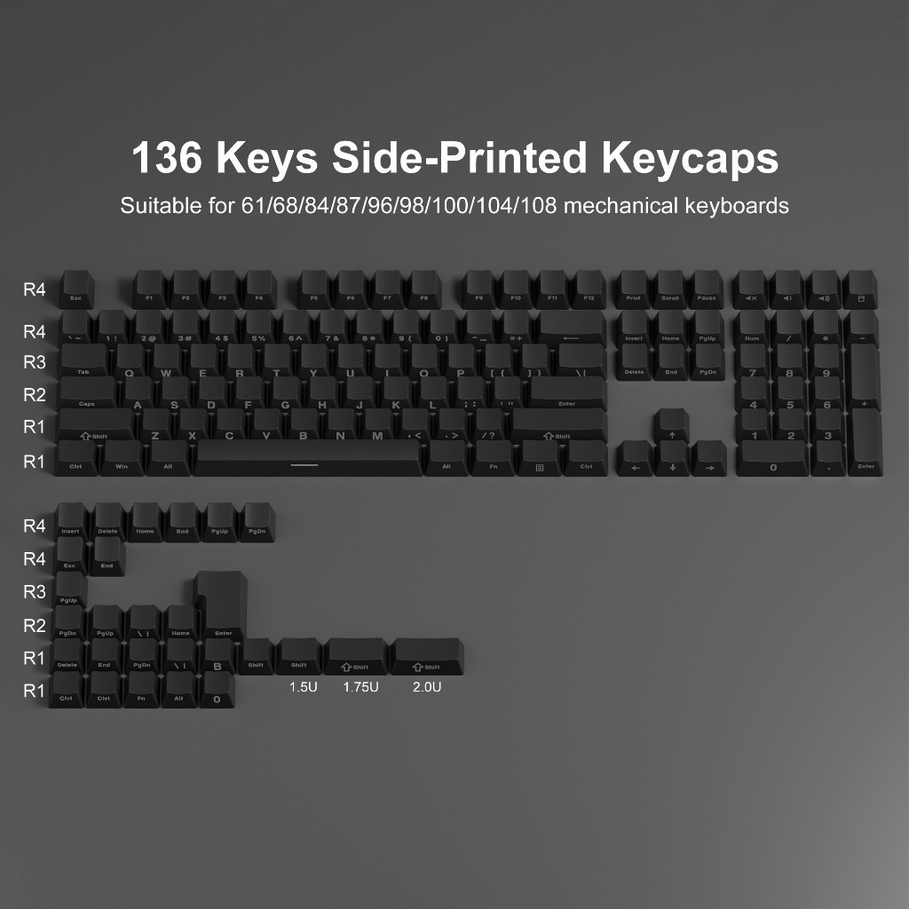 136 Teclas Shine-Through Cherry Profile Double-Shot PBT Keycap Adequado Para A Maioria Dos Teclados Mecânicos ANSI Layou