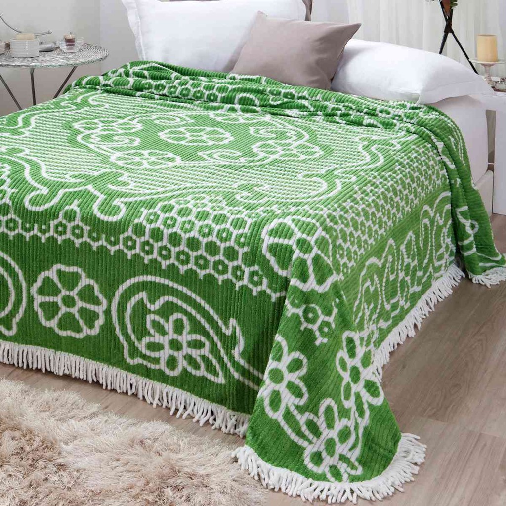 Colcha Chenille Jolitex Queen Com Franja 2,20x2,40m Verde | Shopee